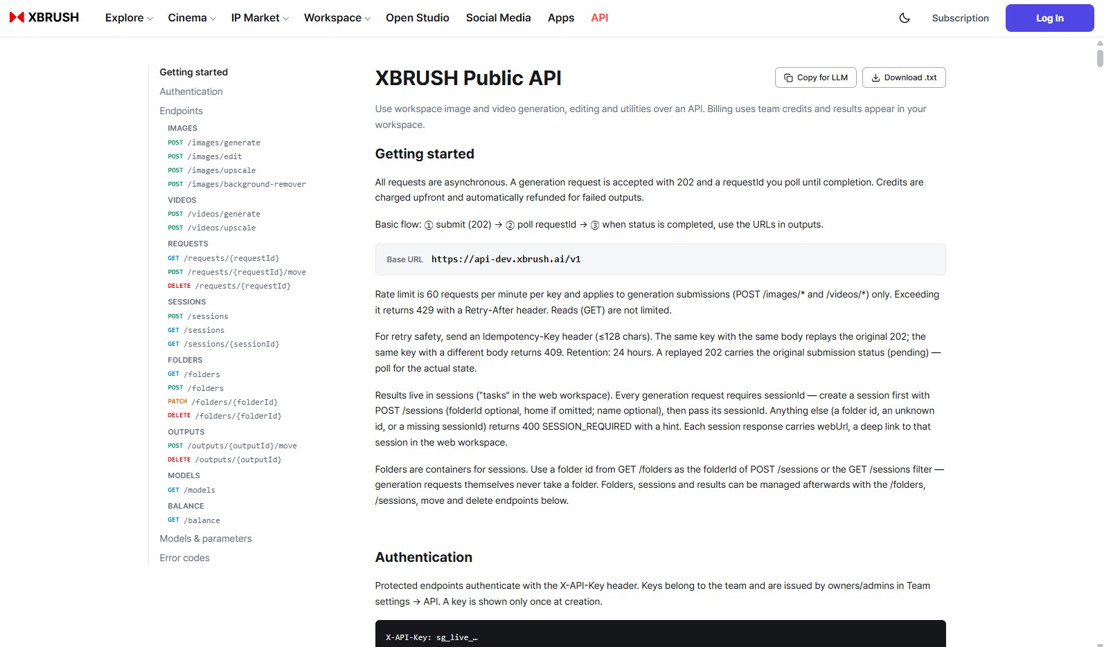 XBRUSH Public API