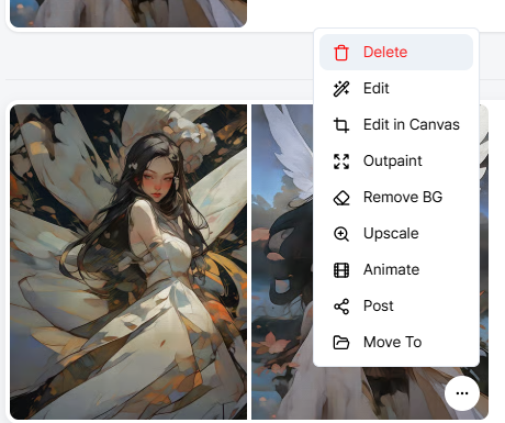 Bottom section of image action menu showing label and delete options