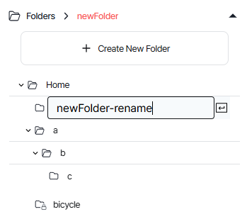 Folder name highlighted in red showing it is selected and ready for renaming