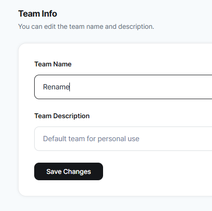 Team name field in settings active for inline editing