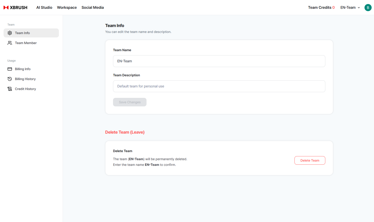 Team settings panel showing member list, roles, and management options